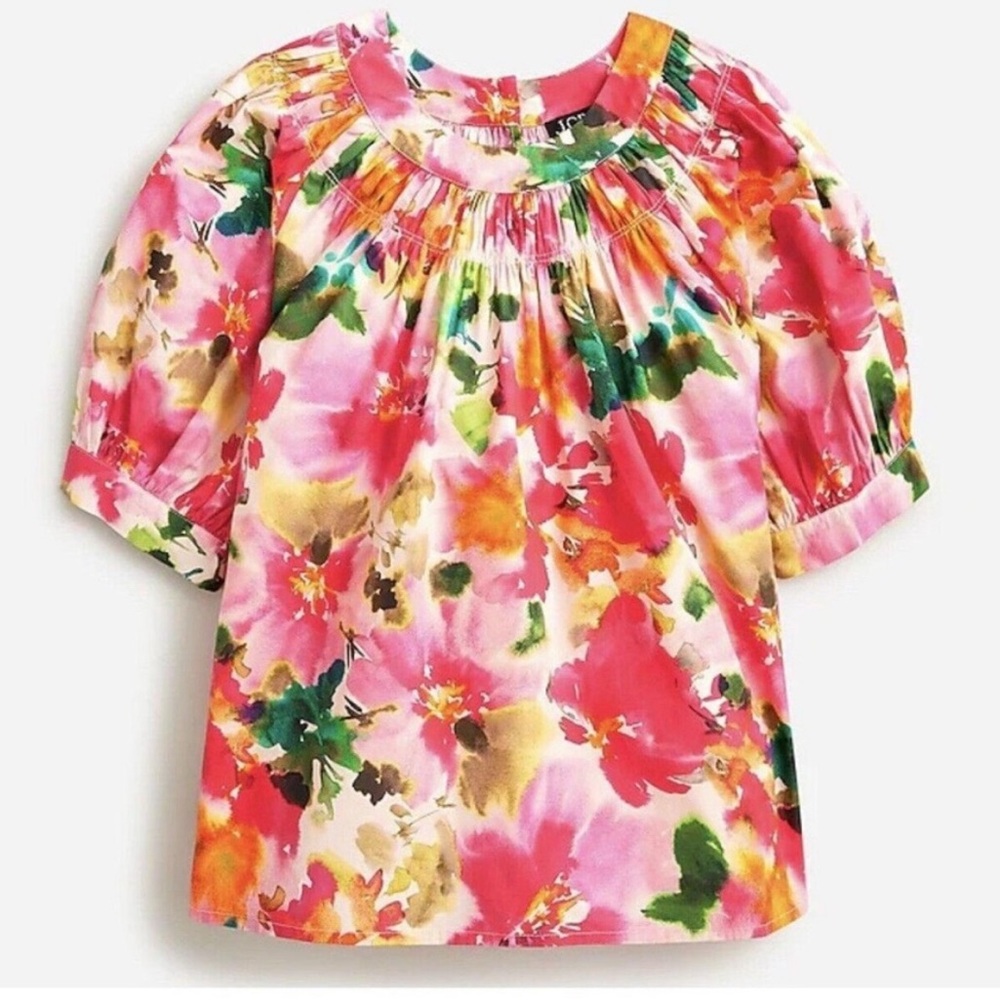 NWT J Crew Smock neck puff sleeve top in floral cotton poplin